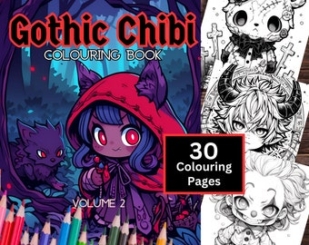 Gothic Chibi Colouring Book, 30 Creepy Chibi & Kawaii Colouring Pages, Colouring for Adults and Teens, Instant Download PDF, Creepy Chibi