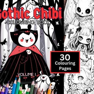 Chibi Colouring Pages, 30 Gothic Chibi Printable Colouring Pages Perfect for Adults and Teens, Instant Download, Kawaii and Anime Colouring