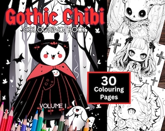 Pagine da colorare Chibi, 30 pagine da colorare Chibi gotiche stampabili perfette per adulti e adolescenti, download istantaneo, colorazione Kawaii e Anime