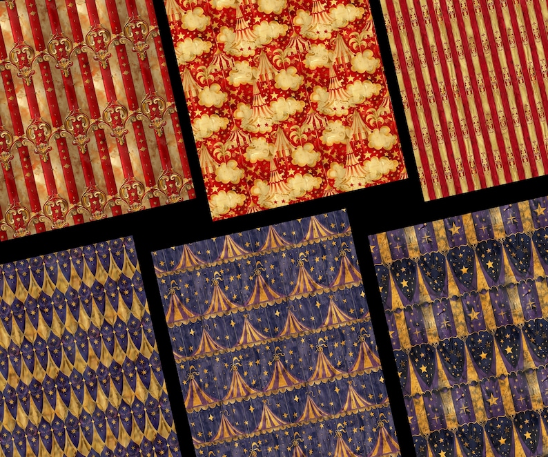 Circus Seamless Patterns, 30 Circus Digital Papers, Golden Circus ...