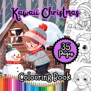 Kawaii Christmas Colouring Book, 35 Printable Colouring Pages, Adults & Teens, Instant Download, Digital Download Christmas Colouring Book