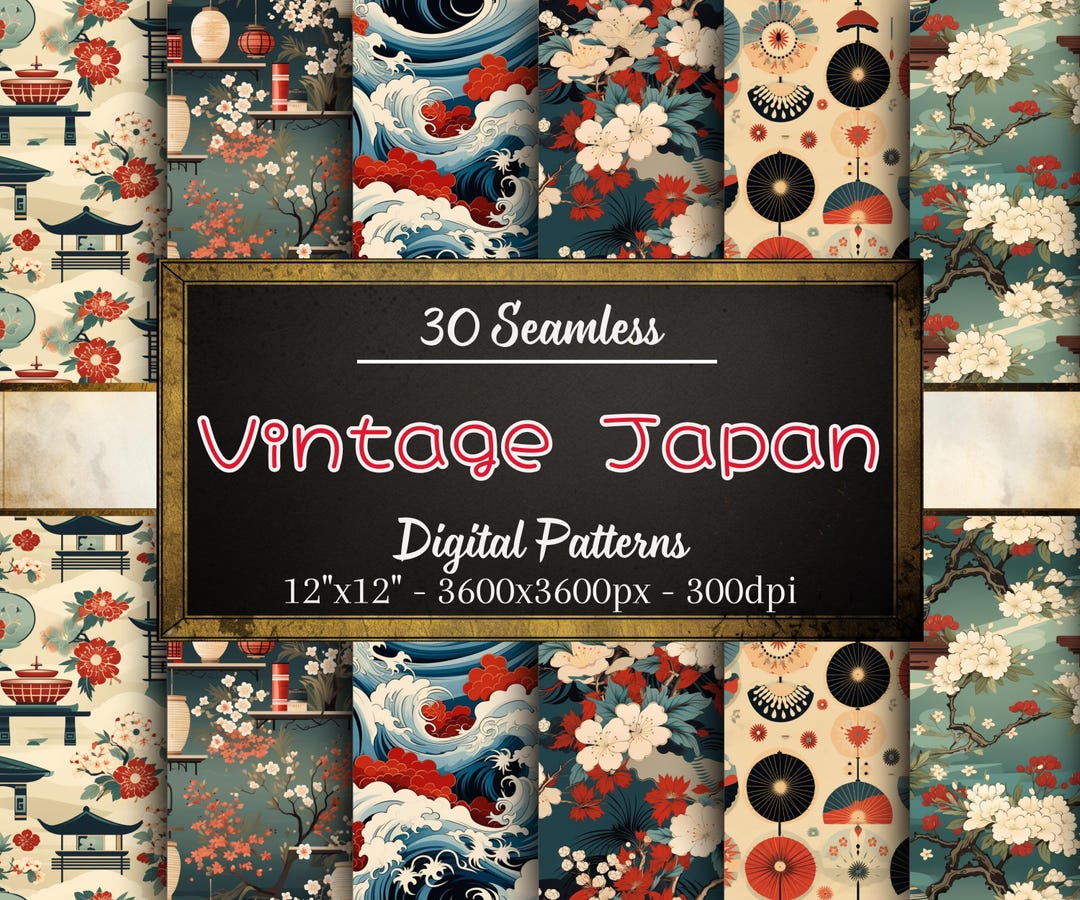 Vintage Japanese Seamless Patterns, 30 Retro Japanese Digital Papers ...
