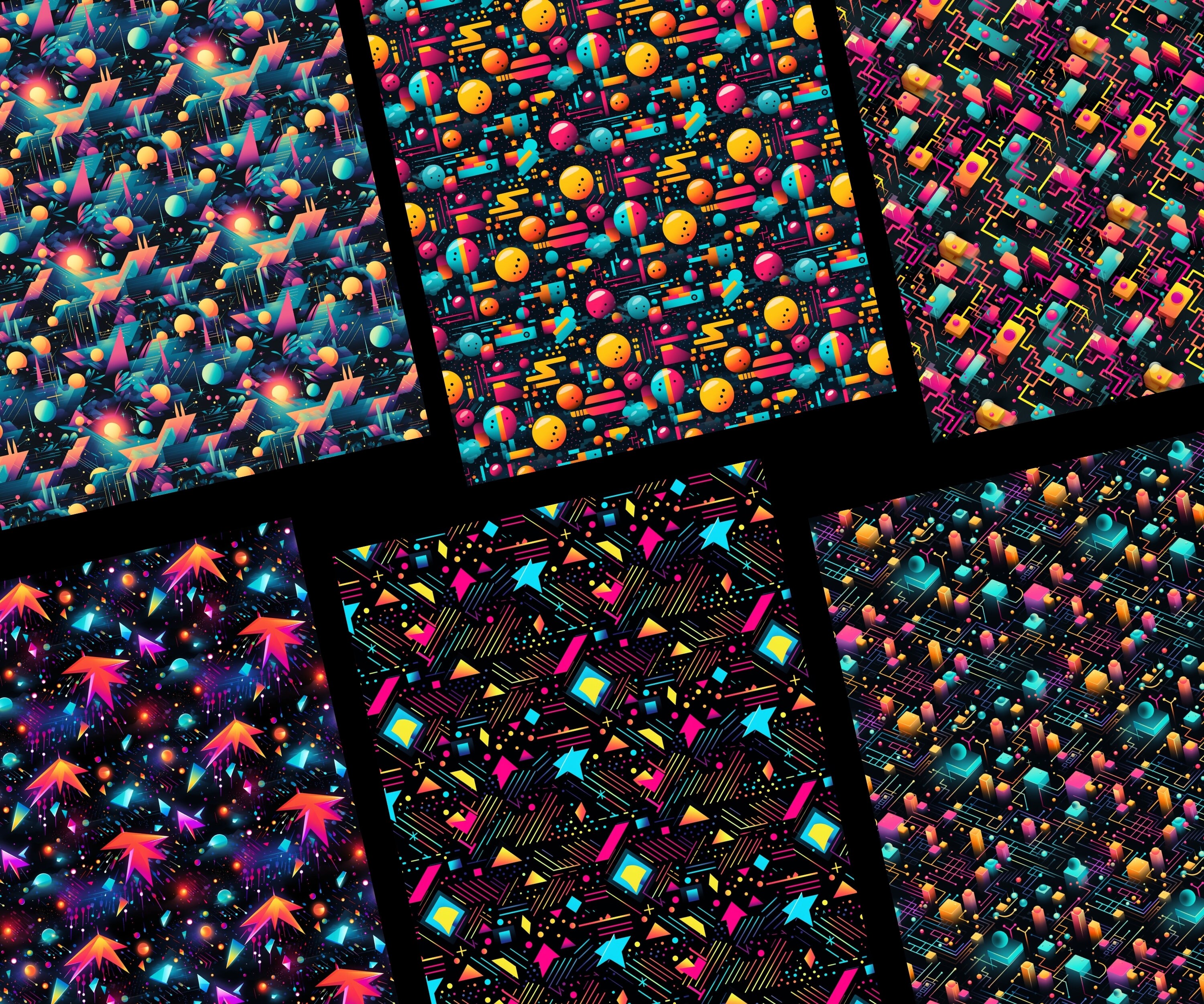 Neon Arcade Seamless Patterns, 20 Retro Arcade Digital Papers, Instant ...