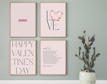 Decoración del Día de San Valentín inspirada en Shakespeare ** Set de 4 IMPRIMIBLES ** Galería de San Valentín Pared ** Arte de pared romántico ** Descargas digitales