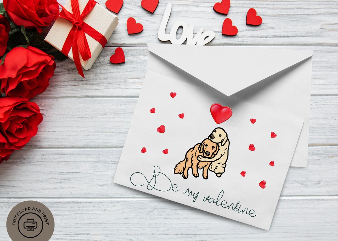 Be My Valentine With Golden Retrievers Valentine's Day Card for Dog ...