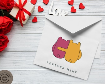 Valentines's Day Card 'Forever Mine' with Cute Bears |  for family, friends, partners, boyfriend / girlfriend  ++ DIGITAL DOWNLOAD++