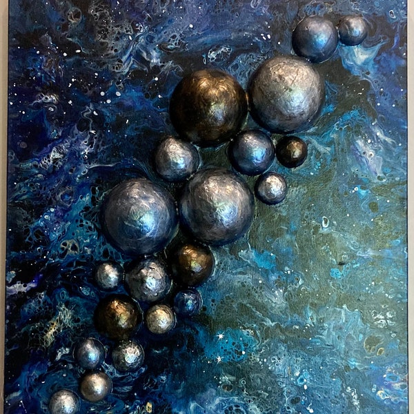 Constellation: Peinture abstraite unique, peinte à la main, décoration murale, design d'intérieur, acrylique sur toile 3D de 50x60 cm