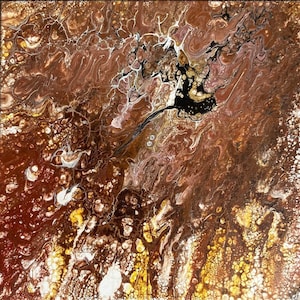 Terre d&#39;ombres: 30x30 cm acrylic painting, blown with unique copper/gold effect, handmade for wall decoration, interior design.