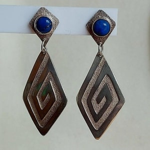 Silver Earrings Studs Drop Earrings Lapis Lazuli Silver 925 Vintage