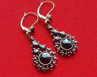 Pendientes antiguos pendientes colgantes granate Joyería granate granate bohemio