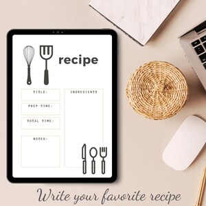 Utskrivbar receptmall, receptbokmall, digitala receptkort, minimalistisk receptmapp, utskrivbar 8,5x11, matplanerare