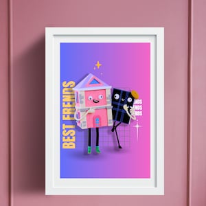 The Best Friends 3D Wall Art Wall Print Poster, Aesthetic Home Decor, Girly Modern Printable Art, Digital Printable Art, Trendy Wall art