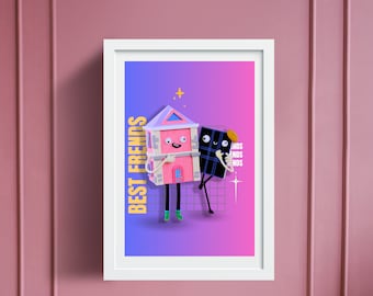 The Best Friends 3D Wall Art Wall Print Poster, Décoration esthétique, Girly Modern Printable Art, Digital Printable Art, Trendy Wall art