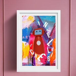 Artificial Intelligence Cute 3D Wall Art With Robot Printable Poster, Aesthetic Home Decor, Girly Modern Printable Art, Digital Poster AI