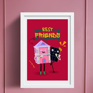 The Best Friends 3D Wall Art Wall Print Poster, Aesthetic Home Decor, Girly Modern Printable Art, Digital Printable Art, Trendy Wall art
