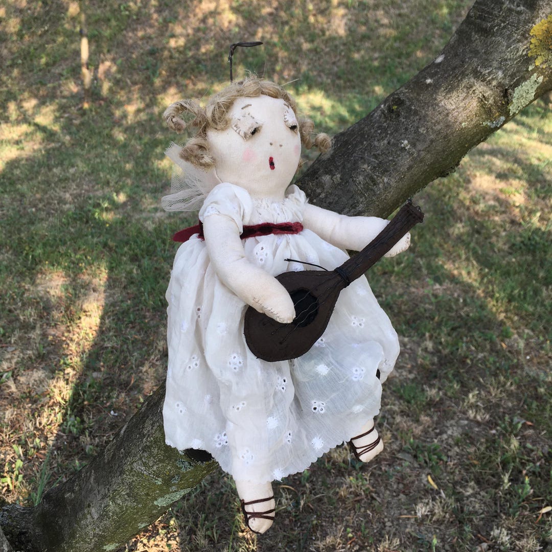 Handcrafted Angel Art Rag Doll With Mandolin - Vintage Style ...