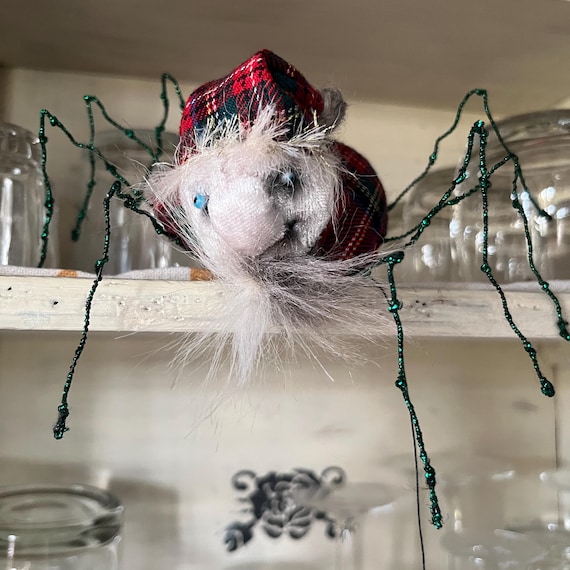OOAK Handmade Gothic Spider Ornament, Human Head Elf Doll, Quirky Christmas Decor