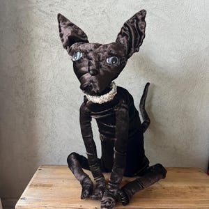 Handcrafted  Velvet Sphynx Cat Art  Rag Doll: Poseable Gothic Decor