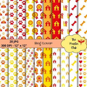 Dog Lover Background Digital Papers Red Orange Yellow Dog Lover Digital Scrapbook Pattern - Digital Download - Personal & Commercial Use