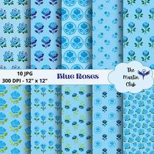 Blaue Rosen Hintergrund Digitale Papiere Rosen Scrapbook Papiermuster - Digitaler Download - Persönliche und kommerzielle Nutzung