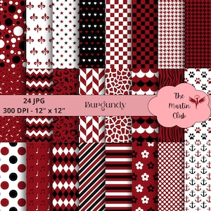 Burgundy Digital Papers Black Burgundy Pattern Scrapbook - Digital Download - Personal and Commercial Use