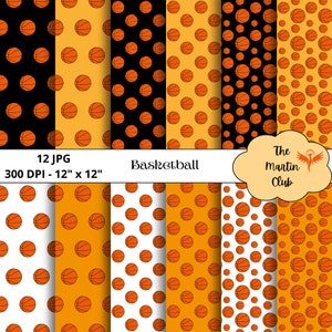 Basketball Background Digital Papers Basketball Sport Scrapbook Paper Pattern - Téléchargement numérique - Utilisation personnelle et commerciale
