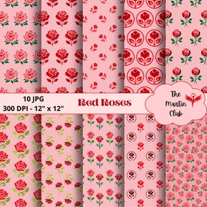 Rote Rosen Hintergrund Digitale Papiere Rosen Scrapbook Papiermuster - Digitaler Download - Persönliche und kommerzielle Nutzung