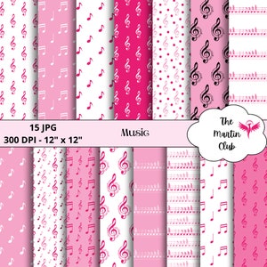 Music Pattern Background Digital Papers Pink Music Scrapbook Pattern - Digital Download - Personal & Commercial Use