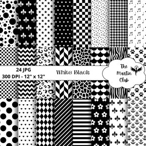 Black White Digital Papers Black White Pattern Scrapbook - Digital Download - Personal and Commercial Use