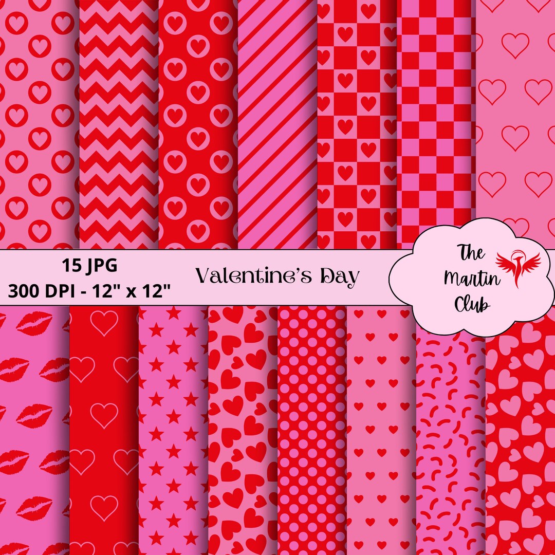 Valentine's Day Digital Papers Red Pink Hearts Background Scrapbook ...