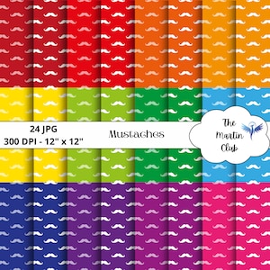 Snorren Digitale Papers Regenboog Wit Getinte Snorren Scrapbook Papier Patroon - Digitale Download - Persoonlijk en commercieel gebruik