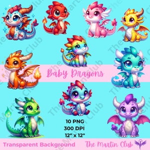 赤ちゃんドラゴン クリップ アートかわいい小さなドラゴン PNG 背景透明 - デジタル ダウンロード - 個人および商用利用