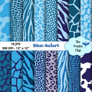 Blue Safari Digital Papers Blue Animal Skin Pattern Scrapbook Paper - Digital Download - Personal & Commercial Use