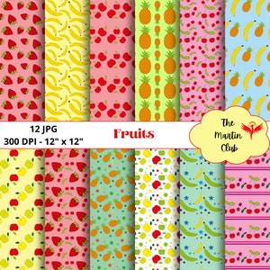 Fruits Background Digital Papers Summer Fruits Scrapbook Paper Pattern - Digital Download - Personal & Commercial Use