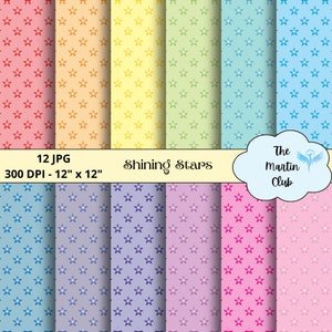 Shining Star Achtergrond Digitale Papers Rainbow Star Scrapbook Patroon - Digitale Download - Persoonlijk en commercieel gebruik