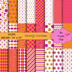 Orange Fuchsia Digital Papers Orange Fuchsia Pattern Scrapbook - Téléchargement numérique - Utilisation personnelle et commerciale