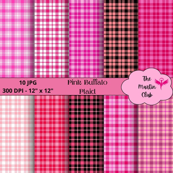 Pink Buffalo Plaid Background Digital Papers Pink Buffalo Digital Scrapbook Pattern - Digital Download - Personal and Commercial Use