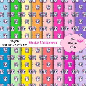 Cute Unicorns Background Digital Paper Kawaii Baby Unicorn Scrapbook Paper Pattern - Digital Download - Personal & Commercial Use
