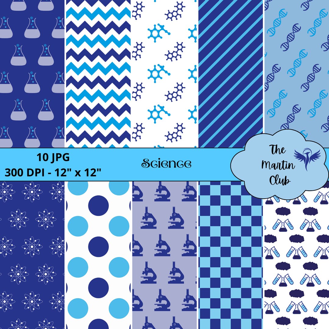Science Digital Paper Blue Background Scientific Scrapbook Paper