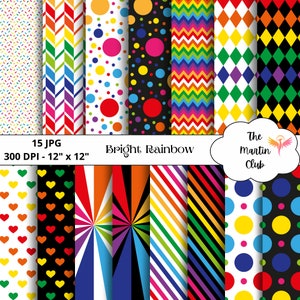 Rainbow Background Digital Papers Bright Rainbow Scrapbook Paper Pattern - Digital Download - Personal and Commercial Use