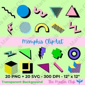 Memphis Clip Art SVG 80's 90's Design SVG PNG Transparent Background - Digital Download - Personal and Commercial Use