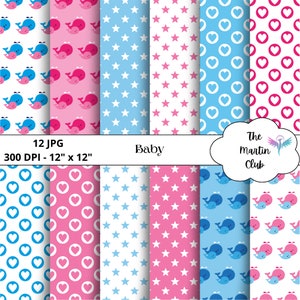 Baby Boy Baby Girl Background Digital Paper Baby Shower Scrapbook Paper Pattern - Digital Download - Personal and Commercial Use