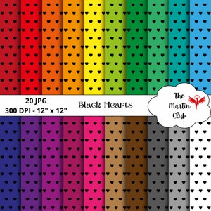 Black Hearts Background Digital Papers Small Hearts Scrapbook Paper - Digital Download - Personal and Commercial Use