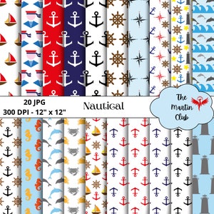 Nautical Background Digital Papers Sailor Scrapbook Paper Pattern - Digital Download - Personal & Commercial Use
