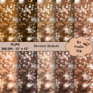 May include: Ten digital paper backgrounds featuring a brown bokeh effect. Each background is 12 inches by 12 inches and 300 DPI.