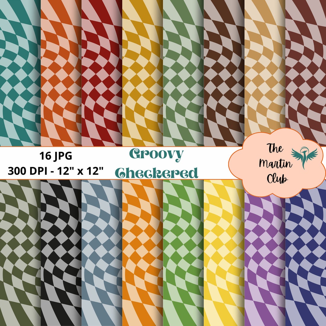 Boho Checkers Groovy Checkered Digital Papers Retro Tinted Boho Checkers Digital ...