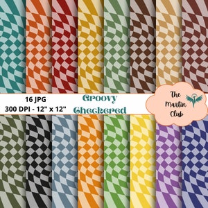 Groovy Checkered Digital Papers Retro Tinted Boho Checkers Digital Scrapbook Paper Pattern - Digital Download - Personal & Commercial Use