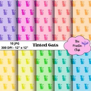 Getinte katten digitale papieren achtergrond Rainbow Cats Scrapbook papier patroon - digitale download - persoonlijk en commercieel gebruik