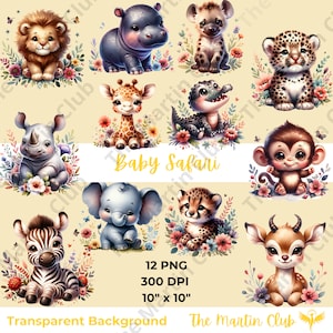Baby Safari Animals Clip Art Wild Animals PNG Transparent Background - Digital Download - Personal and Commercial Use