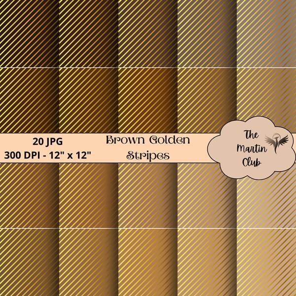 Brown Golden Stripes Digital Paper Background Gold Beige Stripes Scrapbook Paper Pattern - Digital Download - Personal and Commercial Use